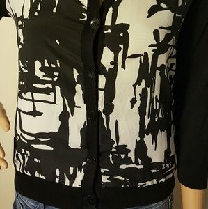 August silk cardigan black and white size M